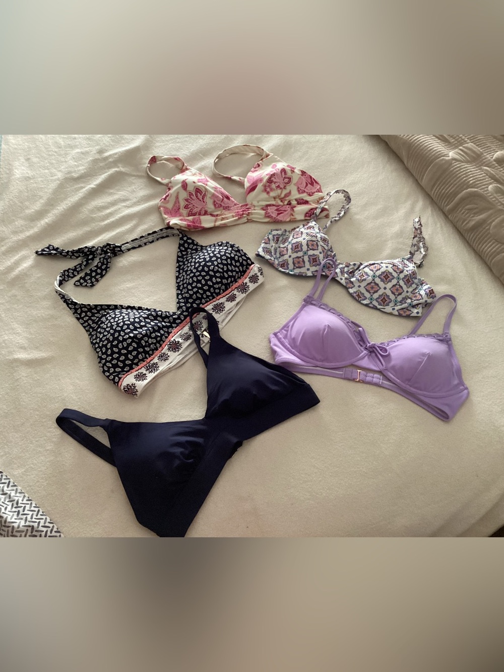 Assorted Women's Bikini Tops - Purple, Black, Floral